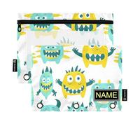 cute little monsters green yellow binder pencil with Clear Window personalize plastic pencil case With Zipper Reinforced Grommets 3 Rings pencil case School Class Office Organizers