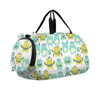 Cute Little Monsters Green Yellow Duffel Gym Bags with Shoes Compartment Multifunctional Sports Bag Travel Tote for Travel, Swimming, Dance, Ballet