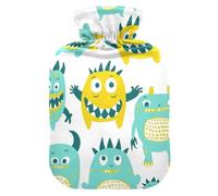 Cute Little Monsters Green Yellow hot Water Bottles with Soft Cover, 2L Water Bottle Bag for (Scenario), (Scenario), (Scenario)