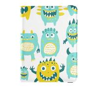 Cute Little Monsters Green Yellow Leather Passport Holder Combo with Vaccine Card Slot Passport Wallet Lightweight