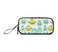 Cute Little Monsters Green Yellow Nylon Storage Pen Case Pencil Bag High Capacity College Pencil Case Stationery for College Kids
