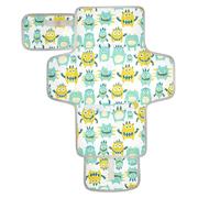Cute Little Monsters Green Yellow Reusable Diaper Changing mat with Tissue Pocket Portable Diaper Changing pad Lightweight & Foldable Changing Station