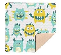 Cute Little Monsters Green Yellow Soft Foam Baby Play Mat for Indoor Outdoor Water Resistant Foldable Tummy Time Activity Mat for Babies Infants Toddlers, 50'' x 50''alfombras para