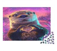 Cute Little Otter Jigsaw Puzzles Heart Shape Challenge Toy Educational Games Home Decoration for Adults& Teenager Age 14 Years Up 1000pcs (75x50cm)