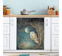 Cute Little Owl Dishwasher Magnet Cover for Door Front, Large Metal Decorative Kitchen Dishwasher Panel Decal Refrigerator Magnetic Decor Sticker 58 x 66 CM