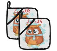 Cute Little Owl Pot Holders for Kitchen Set of 2, Potholder for Kitchen Heat Resistant Microwave Cooking Baking Oven End Dishes and BBQ