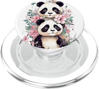 Cute Little Panda Bears Pattern | Flowers Design PopSockets PopGrip for MagSafe