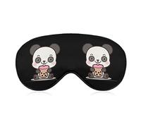 Cute Little Panda Enjoying Boba Tea Sleep Masks Eye Cover Blackout with Adjustable Elastic Strap Night Blindfold for Women Men Yoga Travel Nap