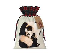 Cute Little Panda Print Reusable Gift Bags with Drawstring - Xmas Holiday Party Favors Pouches for Christmas, Birthdays