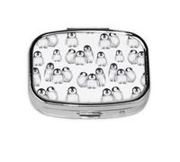 Cute Little Penguin in Winter,Meta Pill Box 2 Compartment Medicine Case,Portable Organizer,Rectangle Meta Portable Organizer Pill Box 1586 Compartment Medicine Case