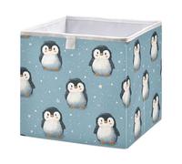 Cute Little Penguins Pattern Cube Storage Bins ,Large Clothes Organizer Box, Collapsible Fabric Storage Baskets, for Bedroom, Living Room, Study Room, 11.02×11.02×11.02 inch
