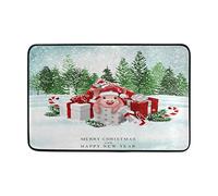 Cute Little Pig Gift Christmas DoorMats Kitchen Bath Floor Mat 23.6x15.7 inch Xmas Winter New Year Entry Way Indoor Door Mats Front Entrance Bathroom Doormat Patio Mud Trapper Mat Home Decor