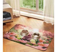 Cute Little Pig Pet Food Mat 23.62x15.71in Absorbent Non-Slip PU Leather Feeding Mat for Dogs Cats Rubber Bottom Fast Drying Rollable Pet Bowl Placemat