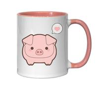 Cute Little Piglet in Love Art Ceramic Tea Coffee Mug Pink
