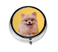 Cute Little Pomeranian Print Round Pill Organizer 3 Compartment Pill Box Portable Medicine Pill Case for Outdoor Travel
