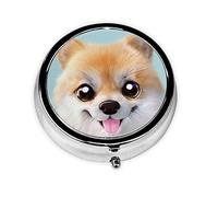 Cute Little Pomeranian Print Round Pill Organizer 3 Compartment Pill Box Portable Medicine Pill Case for Outdoor Travel