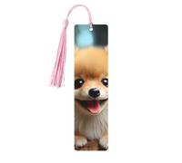 Cute Little Pomeranian Wood Bookmark for Men Women Reading Wooden Bookmarks Unique Handmade Book Marks with Tassel Pendant Craft Bookmark for Book Lovers Birthday Teachers Gift