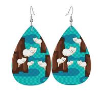 Cute little raccoon Printed leather earrings with teardrop-shaped dangling design, light and soft.