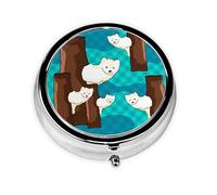 Cute Little Raccoon Take-Along Pill Box, Portable Round Pill Box, fits in Your Purse Pocket Lightweight 3 Compartment Pill Box,
