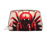 Cute little red spider Makeup Bag for Women Cosmetic Bags Leather Travel Makeup Case Organizer Waterproof Make up Pouch Open Flat Toiletry Bag Portable Storage Pouch for Travelling, Gold, One Size