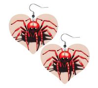 Cute little red spider Prints Leather Heart earrings Pendant Stylish and light Lightweight Dangle for Women Girls, One Size, Leather, No Gemstone