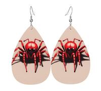 Cute little red spider Prints Leather Teardrop earrings Pendant Stylish and light Lightweight Dangle for Women Girls, One Size, Leather, No Gemstone