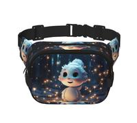 Cute little snowman in the forest Square double - layer fanny pack with adjustable shoulder strap - travelling fanny pack - perfect for outdoor sports, Black, One Size