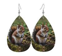 Cute Little Squirrel Leather Earring Fun Leather Earrings Printed Hanging For Mother'S Day Party