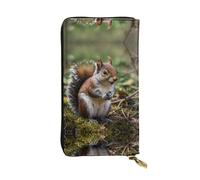 Cute little squirrel Long leather wallet, portable credit card holder, zippered coin purse, and ID compartment