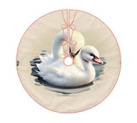 Cute Little swan Imitation Linen Christmas Tree Skirt with Hem, Good Decorations for Christmas and Halloween