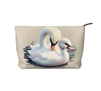 Cute little swan Printed Corduroy Cosmetic Bag - Women's Portable Zipper Toiletry Storage Bag, Black, One Size