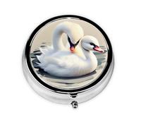 Cute Little swan Round Mini Pill Box: 3-Compartment Portable Metal Pill Organizer with Snap Closure, Ideal for Daily Travel Use