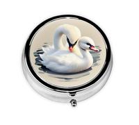 Cute Little swan Round mini Pill Box, Lightweight and Portable, with 3 Plastic Inserts, Suitable for Carrying in Pockets or Wallets.