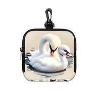 Cute Little swan Small Waterproof Zipper Pouch-Neoprene Storage Bag for Earbuds, Keychain Clip Case