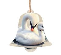 Cute little swan Wooden Bell Shape Christmas Decoration Set - Can be hung on Christmas trees and windows - 6-Piece Set