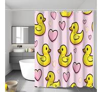 Cute Little Yellow Duck Shower Curtain For Wet Room Tub, Blush Pink Cartoon Animal Curtain Bathroom Decoration, Waterproof Anti Mould Bathroom Curtains Set With Curtains Hooks, 220X200Cm