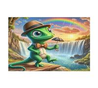 Cute Lizard Wooden Puzzles Jigsaw Puzzle 1000 Pieces for Adults Creative Difficult Challenging Game (75×50cm)