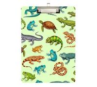 Cute Lizards Acrylic Clipboard Fashion Clipboards A4 Standard Size Clipboards Hardboard with Low Profile Metal Clip for Women Men Office Supplies