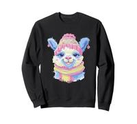 Cute Llama Alpaca Smiling Winter Portrait Art Graphic Animal Sweatshirt