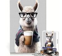Cute Llama And Expresso Jigsaw Puzzle for Adults 1000 Pieces Serene Game DownTime Game Pattern Build Xmas Gift (38x26cm)