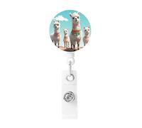 Cute Llama Badge Reel Retractable Badge Holder with Keychain Id Clips for Badges Lightweight Plastic Name Card Holders for Nurses Office Teacher