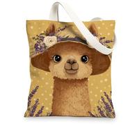Cute Llama Canvas Tote Bags, Adorable Llama Pattern Reusable Grocery Bags, Lightweight Washable Shoulder Strap Canvas Bags for Gym Outdoor Travel Beach Picnic 13x15 Inch