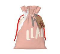 (Cute Llama) Christmas Burlap Gift Bags, Eco-Friendly Polyester Drawstring Pouches For Holiday, Birthday & Party Gift Packaging S