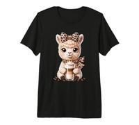 Cute Llama Coffee Lover with Latte Cup Aesthetic Premium T-Shirt