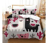 Cute Llama Design 3 Pieces Polyester Microfibre Junior Cartoon Desert Theme Duvet Cover Set for Kids, 2 Pack Pillow Cases, Hidden Zip, Men Women, Autumn Use Skin Friendly Cosy Super King（260x220cm）