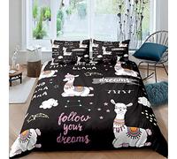 Cute Llama Duvet Cover Cartoon Llama Alpaca Bedding Set Constellation Starry Sky Comforter Cover for Girls Kids Children Room Decor Lovely Animal Theme Bedspread Cover Single Size With 1 Pillow Case