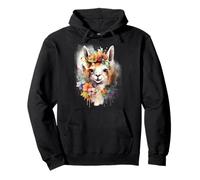 Cute Llama Floral Crown Watercolor Animal Art Pullover Hoodie