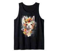Cute Llama Floral Crown Watercolor Animal Art Tank Top