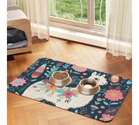 Cute Llama Floral Dog Food Mats for Floors, 16x24 Inch Non-Slip Super Absorbent Pet Food Mat, Dishwasher Dog Mat for Food and Water, Cute Rubber Quick Dry Pet Feeding Mat for Dogs Puppy Cats