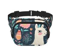 Cute Llama Floral Fanny Pack For Women Waterproof Adjustable Belt Bags Waist Pack Fashion Casual Crossbody Bags Bum Bag For Running Workout Hiking Traveling, Black, One Size